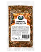 40g påse Taste Nature Brasede Kartofler kryddmix, innehåller torkade örter och kryddor för stekt potatis. Transparent förpackning visar färgglad blandning. Passar potatisrätter.