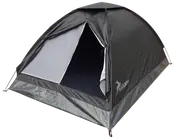 Svart kupoltält med delvis öppen dörr, grå nederkant och Nakano-logga på sidan. Rymmer två personer, lätt och väderbeständigt material.