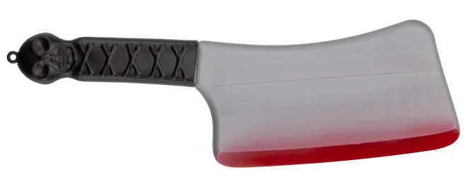 Plastköttyxa med svart handtag och dödskalle, silverfärgat blad och röd kant som liknar blod. Perfekt för Halloween eller maskerader. Lätt och ofarlig.
