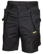 Sorte arbejds-shorts med flere lommer, forstærkede syninger, bæltestropper og knaplukning. Har et gult "WORKZ" logo på højre lomme. Slidstærkt materiale.
