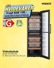 Wasco vinkøleskab model VK193FL-BL, 184,5 x 59,5 x 70,5 cm, energiklasse G og kampagne med fragt til 199 kr.