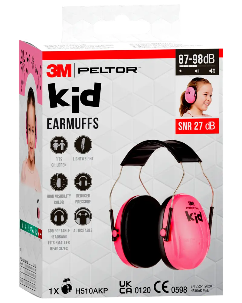 3M Peltor Kid hörselkåpor i rosa, för barn. Lätta, justerbart huvudband, synlig färg, bekväm passform, dämpar ljud med 27 dB. Passar mindre huvudstorlekar.