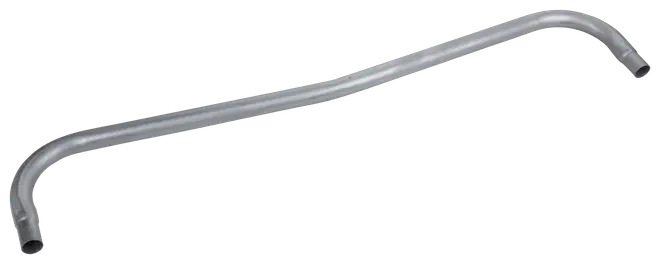 Buet metalrør, sølvfarvet, åbent i begge ender, beregnet til elinstallationer eller VVS. Glat overflade, standard diameter, egnet til indendørs og udendørs brug.