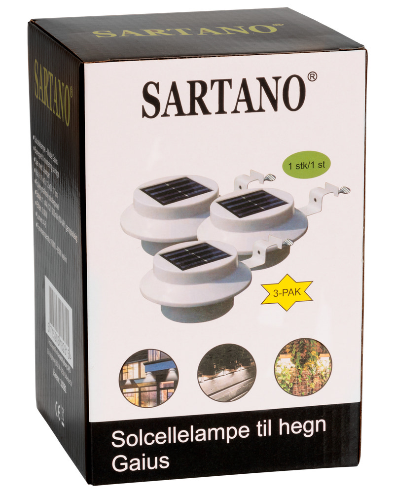 Sartano Solcellelampe til hegn Gaius 3-pak