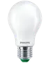 Hvid Philips LED-pære med mat glas, standard skruefatning og afrundet pæreform.