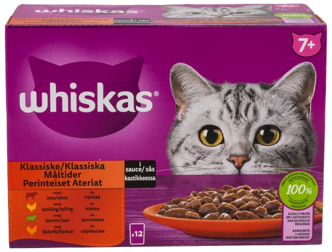 Whiskas 7+ köttmeny i sås 12 st