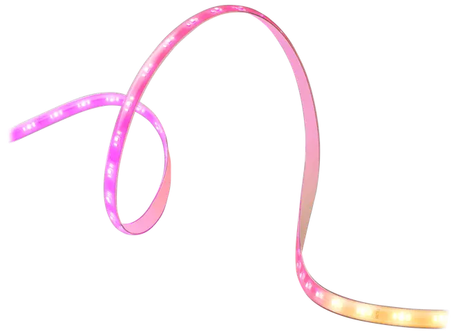 Fleksibel LED-lysbånd med flerfarvet belysning i pink, lilla og orange nuancer. Perfekt til dekoration, kan formes og bøjes til forskellige rum.