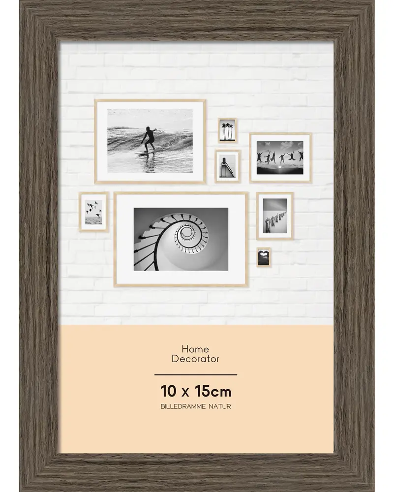 Fotoram med träeffekt, 10 x 15 cm, passar för heminredning. Rektangulär form med naturlig finish, perfekt för foton eller konst på vägg eller hylla.