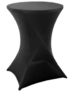 Sort cocktailbord med tætsiddende stretch-betræk, rundt bordplade og moderne design. Perfekt til events, fester eller receptioner. Stabil konstruktion og glat, rynkefrit udseende.
