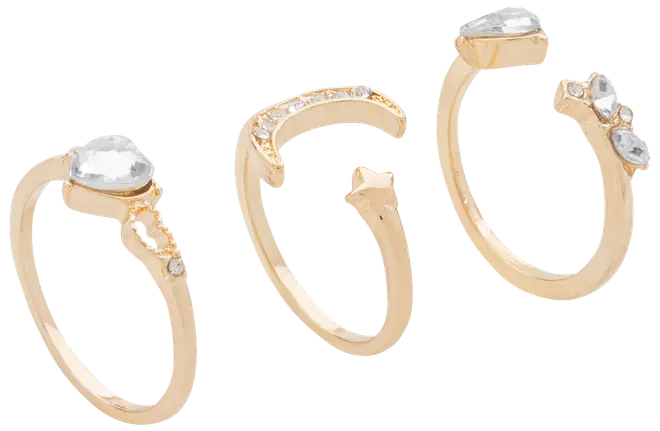 Ring måne og stjerner 3 stk. - guld