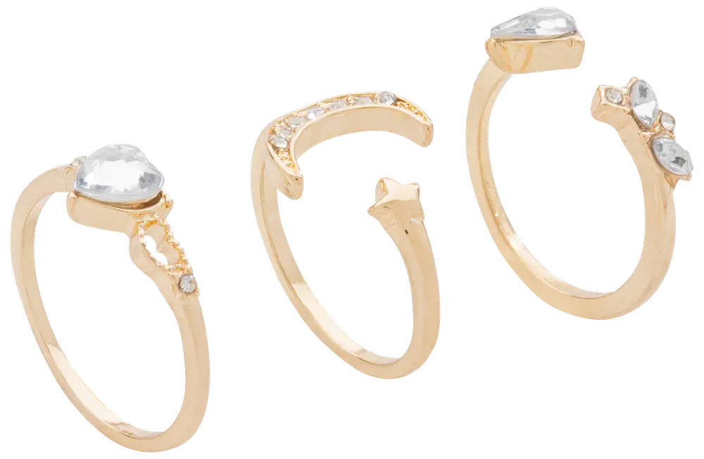 Ring måne och stjärnor 3 st - guld