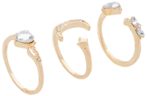 Ring måne og stjerner 3 stk. - guld