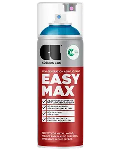 Spraydåse med Cosmos Lac Easy Max akrylmaling, egnet til metal, træ, stof og plast. Giver dobbelt dækkeevne, kræver ingen primer, tørrer hurtigt og har satinfinish.