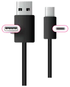 Sort USB-A til USB-C opladningskabel, viser begge stik. Holdbart design, egnet til opladning og dataoverførsel mellem kompatible enheder som smartphones, tablets og bærbare computere.