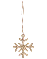 Guldglittrande snöflingeprydnad med texturerad yta och upphängningssnöre, perfekt för julgransdekoration eller festliga arrangemang. Lätt och glittrig.