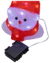 Lysande snögubbe med röd mössa och halsduk, klar texturerad kropp, svarta ögon, röd näsa samt batterilåda med timer och strömbrytare.