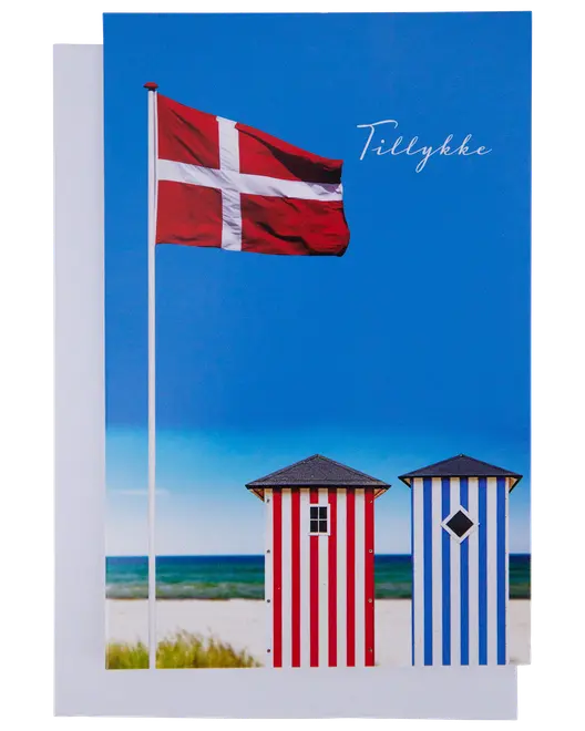 Kort med kuvert 11x17 cm - badehus og flag