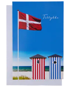 Kort med kuvert 11x17 cm - badehus og flag
