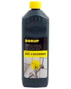 Borup Rust- og Kalkfjerner, 1-liters plastflaske med gul låg, fjerner rust og kalk fra vandhaner, håndvaske, badekar, brusere, toiletter og mange overflader i hjemmet.
