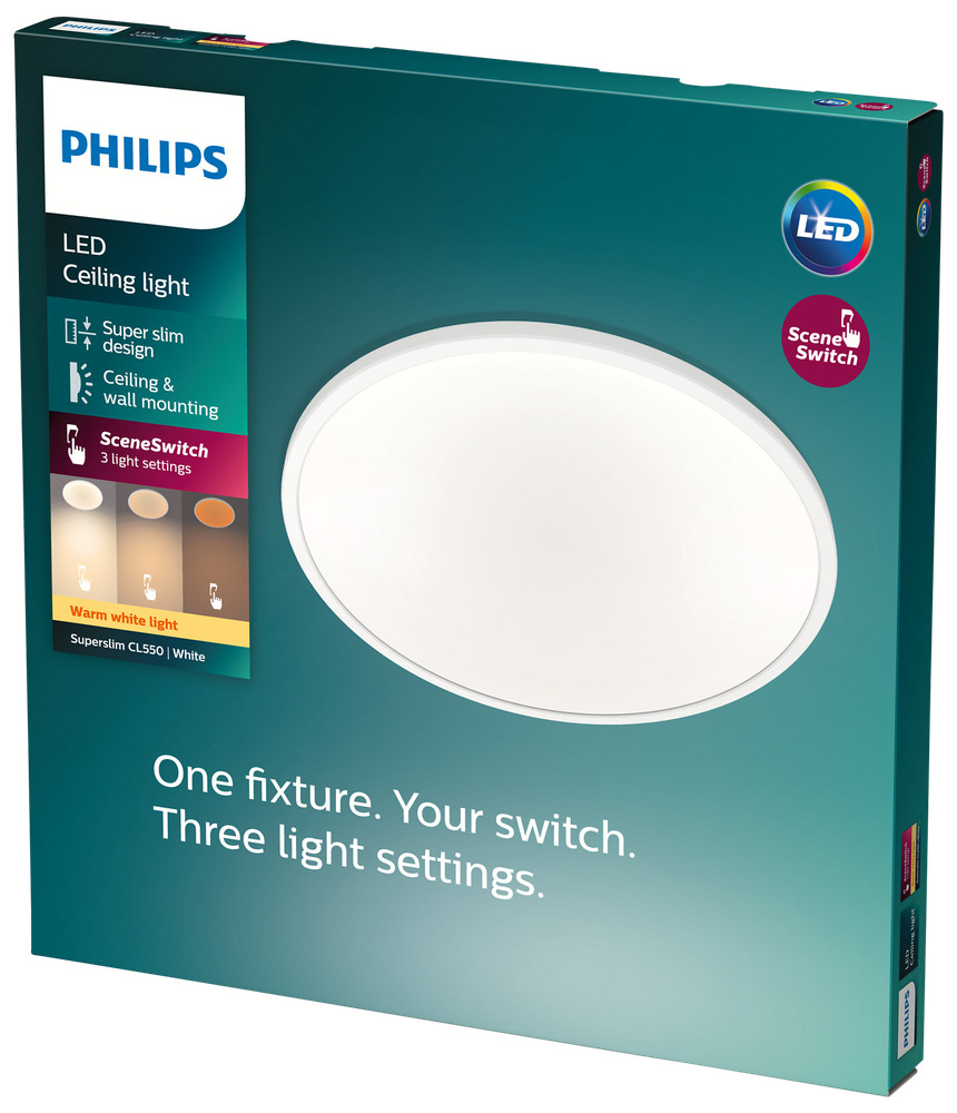 PHILIPS Plafond SceneSwitch slim Ø30cm 18W - hvid