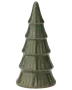 Blank grøn keramisk juletræsfigur med lagdelte, riflede sektioner og spids top.