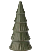 Blank grøn keramisk juletræsfigur med lagdelte, riflede sektioner og spids top.