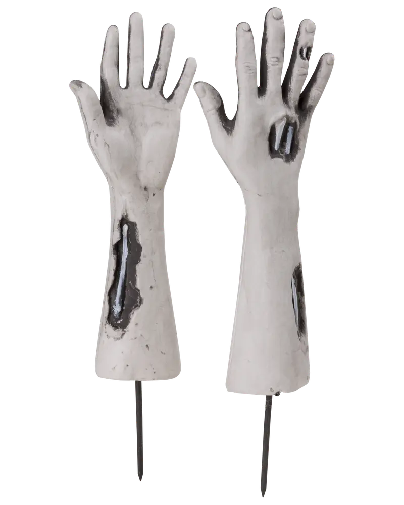 Halloween Zombiearmar på spett H. 41 cm 2 st.