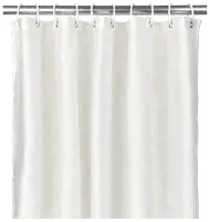 Hvidt badeforhæng med diskret blomster mønster, metaløjer til kroge, let stof. Elegant og enkelt design til moderne badeværelser. Kroge og stang medfølger ikke.