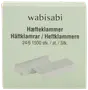 Ask med Wabisabi 24/6 häftklamrar, 1500 st. Silverfärgade metallklamrar visas staplade. Enkel, ljusgrön förpackning med produktinformation.