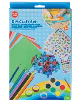 DIY-kreativ sæt med farvet papir, klistermærker, farveblyanter, vandfarver, pensel, tape og skumdyr. Velegnet til børn fra 3 år. Perfekt til kreative aktiviteter.