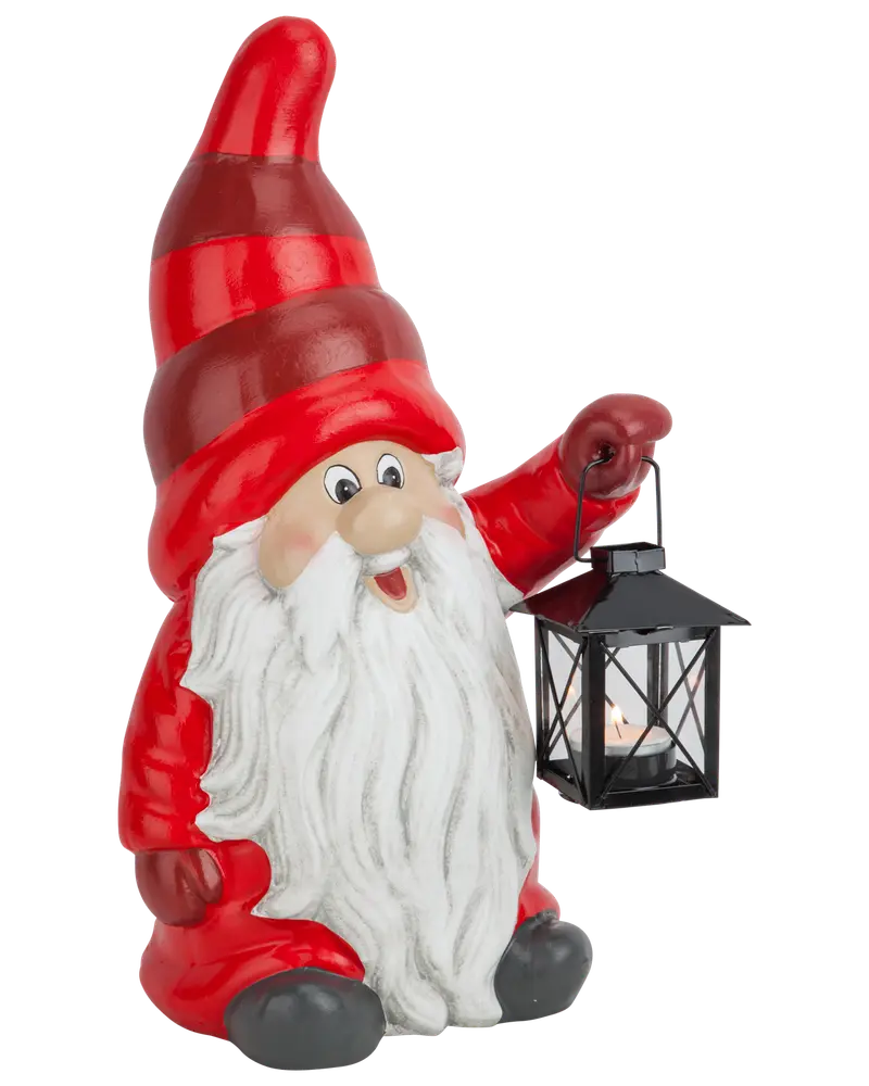 Santa petit tomte med lanterna
