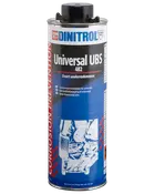 En-liters dåse Dinitrol Universal UBS 482 sort undervognsmasse til biler, beskytter mod korrosion. Med skruelåg og etiket med illustration af undervognsbehandling.