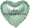 Hjerteformet, metallic rosaguld ballon med teksten "Å soprets Konfirmand" i sort. Perfekt til konfirmationsfest. Skinnende over90ade og elegant, festligt design.