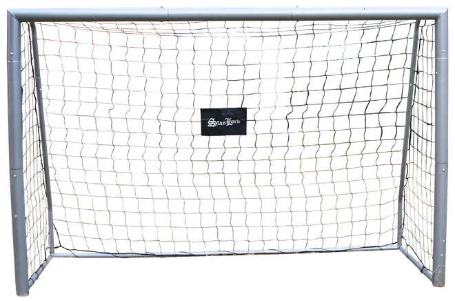 Fodboldmål i metal med net og målskive i midten. Robust ramme, velegnet til udendørs brug, perfekt til træning af præcise skud. Nem montering og vejrbestandige materialer.