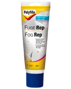 Polyfilla FugeRep tube til hurtig reparation af små fugeskader eller huller, egnet til fliser og fuger, med blå skruelåg og tydelige brugsanvisninger på emballagen.