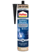 Pattex sanitær silikone fugemasse, lysegrå, skimmelsresistent, vandtæt, 5 års garanti, genanvendelig paprør, permanent fleksibel, blank finish, egnet til badeværelser og køkkener.
