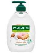 Palmolive Naturals Almond Milk närande handtvål, 500 ml pumpflaska, med mandel- och blomsterbild, 96% naturligt ursprung, berikad med E-vitamin för mjukgörande rengöring.