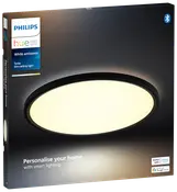 Philips Hue White Ambiance Tento slankt loftlys, rund form, sort ramme, smart belysning kompatibel med Alexa og Google Home, Bluetooth, justerbart hvidt lys.