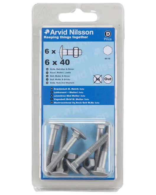 Vagnsbult med mutter 6x40 6 st