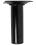 Sort metal møbelben med cylindrisk form og bred monteringsplade øverst. Holdbar finish, egnet til borde, skabe eller sofaer. Moderne, slankt design.