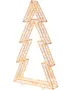 Guldfarvet trådramme-juletræ med zigzag-lag og trekantet top, fritstående på hvid baggrund.