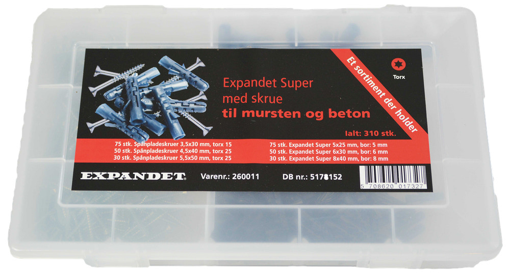 EXPANDET Rawplugs og skruer 310 dele