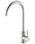 Moderne køkkenarmatur i rustfrit stål med høj buet tud og enkelt sidehåndtag. Elegant, børstet finish, der passer til nutidige køkkener. Nem at betjene og rengøre.