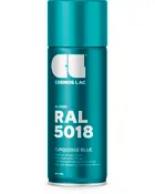 400 ml spraydåse med Cosmos Lac blank akrylmaling, RAL 5018 turkisblå, ultra-højglans finish og anti-dryp dyse for jævne, professionelle resultater.