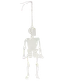 Selvlysende plastik skeletdekoration med bevægelige led og ophængssnor. Perfekt til Halloween eller temafester. Let, fladt design, nem at hænge på vægge eller døre.