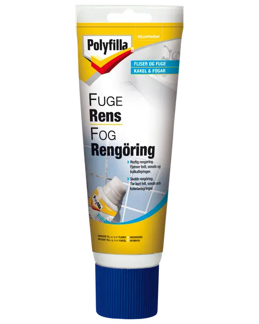 Polyfilla fugerens i en klembar tube med blå låg, til hurtig rengøring af flisefuger, fjerner snavs, pletter og kalk. Velegnet til indendørs brug på fliser og fuger.