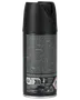 Sort aerosolflaske med flip-top låg, 150 ml, tæt trykt etiket, vegansk mærke og brandfarlige advarselssymboler.