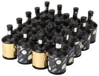 Hög cylindrisk termosmugg med nyårsmotiv: klockor, ballonger, partyhattar, konfetti och champagneglas på mörk bakgrund. Tillverkad i rostfritt stål, isolerad för drycker.