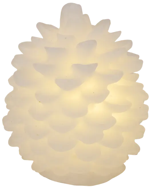 LED-lampe formet som en kogle med blødt, hvidt lys. Fremstillet af mat plast, ideel til dekoration. Batteridrevet, let og nem at flytte rundt på.