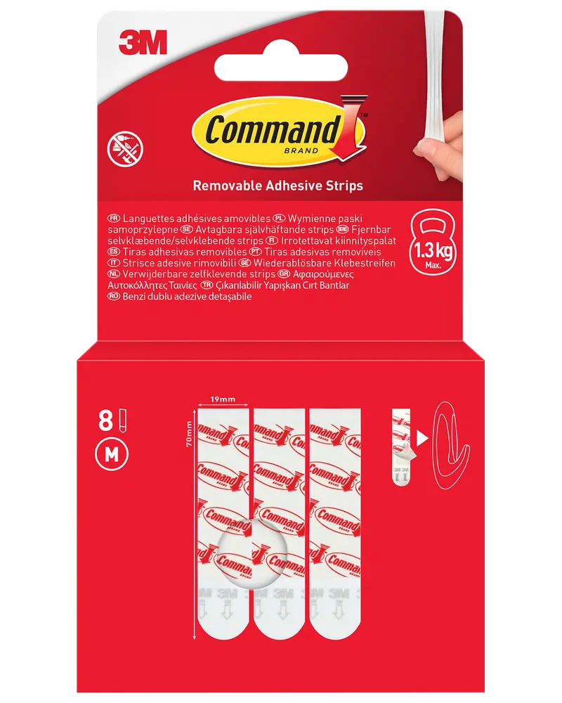 Command™ Avtagbara självhäftande strips, 8 st – vita M